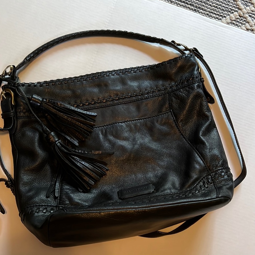 Purse/ Black Vintage Leather Isabella Fiore Shoulder Bag